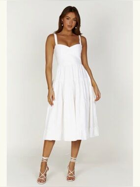 Meshki Adriana Linen Midi Dress - White